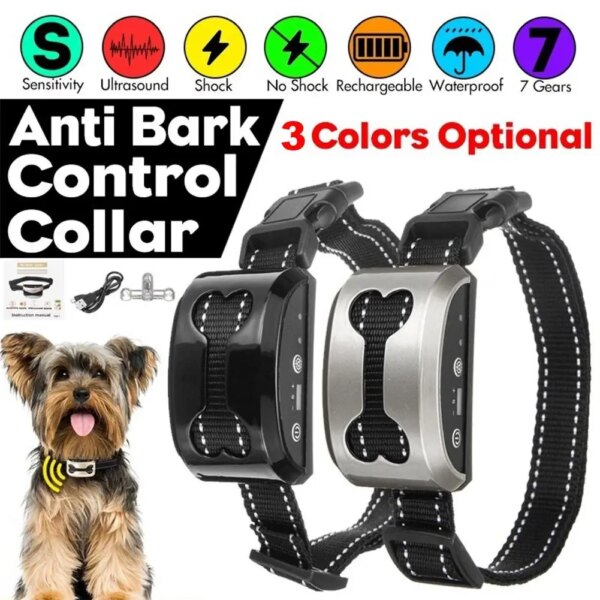 Waterproof pet Collar Intelligent Dog Anti Bark Collar Ultrasonic Rechargeable Training CollarsVibration Dog Stop BarkingControl