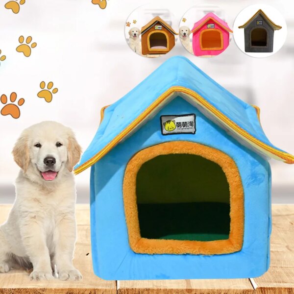 Winter Dog House Foldable Bed With Mat Soft Leopard Dog Puppy Sofa Cushion House Kennel Nest Pet Cat Bed For Small Medium Dogs