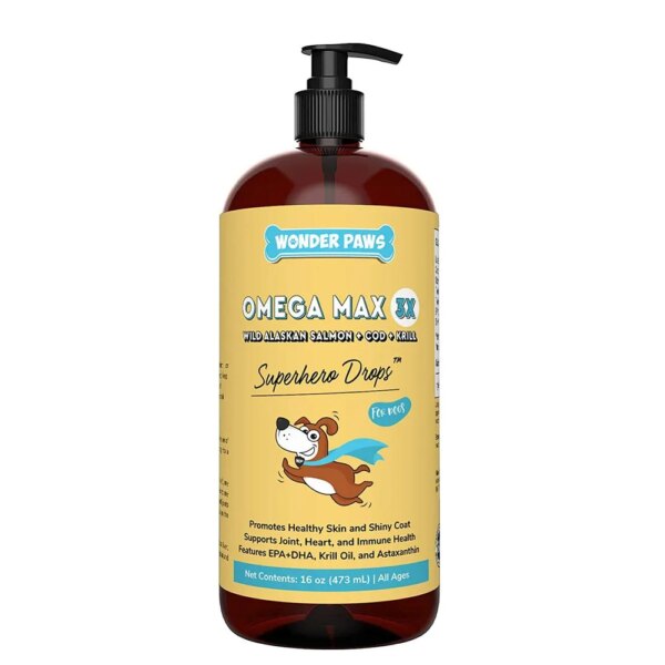 Wonder Paws Fish Oil for Dogs, Omega 3, Alaskan Salmon, Cod and Kril, Support Dog Skin, Joint, Immune And Overall Health, 16oz