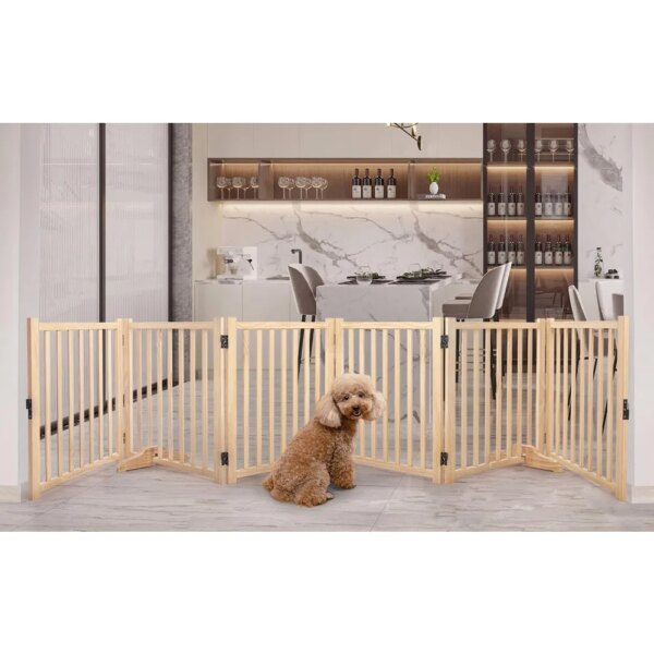 Wooden Freestanding Dog Gates for The House,Dog Gates for Doorways, Stairs,Wood Dog Fences Indoor Pet Gate,Fence-6 Panel 24”