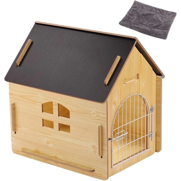 Wooden Pet House With Roof for Dogs Indoor and Outdoor Use Dog Kennel for Playing and Resting Cage Houses Habitats Supplies Home